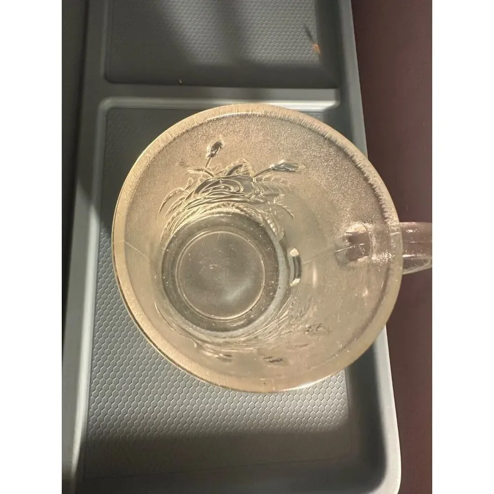 Vintage Frosted Glass Embossed Flower Mug Retro Floral Barware